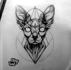 a drawing of a cat's head with geometric shapes on the back of it