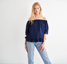 CELINE Off The Shoulder Linen Top / Short Sleeve Ruffle | Etsy Linen Crop Top, Studio Color, Linen Tank Top, Linen Tee, Linen Blouse, Linen Top, Linen Women, Linen Clothes, Etsy Fashion