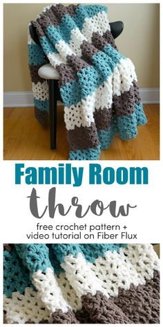 a crocheted blanket with the words family room throw on it