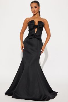 Available In Pink And Black. Maxi Gown Strapless Bow Details Mermaid Hidden Back Zipper Lined No Stretch Shell/Lining: 100% Polyester Imported | Ruby Bow Gown Dress in Black size XL by Fashion Nova Black Maxi Gown, Bow Gown, Banquet Dresses, Gown Black, Black Tie Affair, Maxi Gown, Maxi Gowns, Gown Dress, Black Maxi