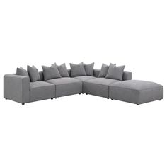 The minimalist design and sophisticated tailored look elevate this contemporary grey ottoman. The large, oversized, boxy shape is upholstered in a soft grey woven fabric that lends it a hint of texture. With a neutral monochromatic color palette, this ottoman slips into existing decor effortlessly. With a smooth, wide top, it welcomes a tray table of snacks and refreshments and doubles as a coffee table. Petite black legs beneath give it a slight lift off decorative rugs and flooring. Ottoman 38 Large Sectional Sofa, Grey Ottoman, Modular Chair, Large Sectional, Monochromatic Color Palette, Decorative Rugs, Grey Upholstery, Black Cushions, Coaster Furniture