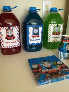 thomas the tank engine birthday party water bottle wrappers, and cupcake toppers