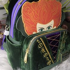 Loungefly - Hocus Pocus Cosplay Winifred Mini Backpack - Palm Exclusive Size: 9"X10.5"X4.5" Material:Crushed Velvet & Vegan Leather Brand New With Original Tags Themed Backpack With Case Included, Themed Cosplay Backpack, Themed Backpack For Cosplay, Themed Green Standard Backpack, Red Themed Standard Backpack, Red Themed Backpack Bag, Disney Loungefly Backpack Halloween, Sleeping Beauty Loungefly, Tinkerbell Loungefly Backpack