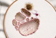 a close up of a embroidery on a white surface