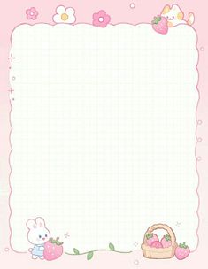 an image of a pink background with hello kitty and strawberries in the foreground