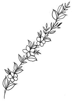 a line drawing of flowers and leaves on a white background