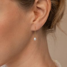 Pearl Drop Earrings by Caitlyn Minimalist Dainty Diamond - Etsy Pearl Earrings Elegant, Gold Drop Earrings For Bridesmaids, Caitlyn Minimalist, Wedding Day Earrings, Pearl Collection, November 2, Dangly Earrings, Pearl Charms, Pretty Earrings