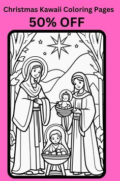 christmas kawaii coloring pages 50 % off with the nativity scene in black and white