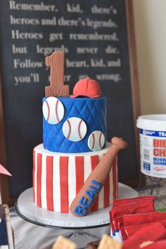 a baseball themed birthday cake on a table