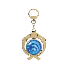 a key chain with a blue and gold logo on it