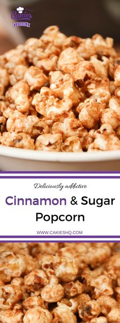 cinnamon and sugar popcorn in a white bowl