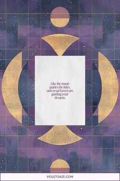 a purple and gold geometric design with a quote on it