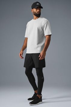 Think of the Double Take as a thicker, more substantial version of your favorite tee. The fit is a touch oversized (in a cool way, not a slouchy way) with slightly extended sleeves and a slightly extended hem. Wear it with baggy cargos, classic shorts or whenever you want to level up your look. Fitness Shoot Men, Male Athleisure, Workout Clothes Men, Athletic Wear Men, Active Wear Men, Mens Active Wear, Alo Yoga Outfit, Fitness Fits, Baggy Cargos