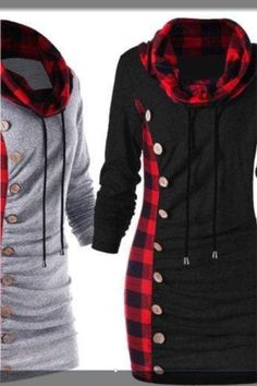 How about a perfect hoodie that can keep you warm during chilly autumn? The classic color pairing of black and red is always chic, so you can't go wrong with this autumn casual top. #fashions_winter #womens_autumn_clothing #winter_fashion_outfits #womens_fashion_for_autumn #autumn_outfits_womens #women_fashion_winter_outfits #womens_fashion_autumn Long Sleeve Dress Winter, Pig Dress, Clothing Winter, Autumn Clothing, Cowl Neck Tunic, Cowl Neck Long Sleeve, Autumn Casual, Fashion Autumn, Tunic Sweatshirt