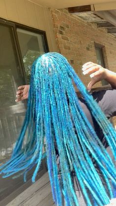 Jade Locs, Blue Soft Locs, Lavender Locs, Blue Locs Black Women, Locs With Yarn, Rainbow Locs