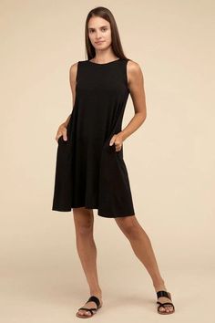 Women's ZENANA Sleeveless Flared Dress with Side Pockets | us.meeeshop Flying Monkey Jeans, Flared Dress, Plus Size Swimwear, Sheer Fabrics, Cocktail Dress Party, Long Sleeve Sweatshirts, Flare Dress, Summer Style, Style Casual