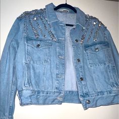 Topshop Denim Embellished Jacket Size 8 Condition: New W/O Tags (Never Worn) I’m Ready To Rotate For Something New Trendy Embellished Medium Wash Denim Jacket, Embellished Blue Denim Jacket For Spring, Spring Embellished Blue Denim Jacket, Embellished Medium Wash Denim Jacket, Embellished Medium Wash Denim Jacket For Spring, Spring Embellished Medium Wash Denim Jacket, Casual Denim Jacket With Rhinestones For Spring, Casual Rhinestone Denim Jacket For Spring, Casual Denim Jacket With Rhinestones