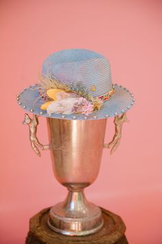 Get ready for the most stylish party of the year with our RACE DAY Party Sun Hat. The blue pastel color exudes a delicate elegance, while the beads and gold pins add the perfect touch of glamour. The floral and feather combo, along with the multicolor rhinestone band, complete this one-of-a-kind hat. This hat is ONE OF A KIND, created by our owner Stephanie. To receive item quicker, expedited shipping is available at checkout. Bohemian Mini Hat For Kentucky Derby Party, Summer Party Hats Embellished, Summer Party Embellished Hats, Spring Party Beaded Hats, Rancher Hat, Derby Party, Blue Pastel, Stylish Party, Gold Pin