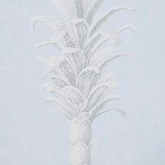 a painting of a white palm tree on a light blue background with the sky in the background