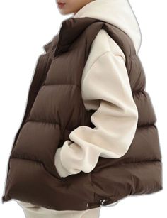 Casual Winter Vest Outerwear, Casual Winter Vest, Trendy Fall Vest Outerwear, Brown Cotton Vest Outerwear, Cotton Vest Outerwear For Cold Weather, Brown Vest Outerwear For Fall, Winter Cotton Vest Outerwear, Brown Winter Vest Outerwear, Fall Brown Vest Outerwear