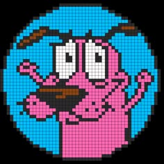 an image of the pink dog pixellated in pixels