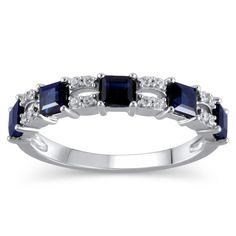 This 3.0mm princess-cut blue sapphire and 1/10 CT. T.w. round diamond split shank duo five stone alternating pattern ring is set in 10K white gold. Fine Jewelry Sapphire Ring With Diamond Accents, Asscher Cut, Asscher Cut Sapphire Ring With Diamond Accents, Diamond White Sapphire Princess Cut Jewelry, Diamond White Sapphire Jewelry With Princess Cut, Princess Cut Sapphire Jewelry In Diamond White, Princess Cut Diamond White Sapphire Jewelry, Fine Jewelry White Gold Square Cut Sapphire Ring, White Gold Square Cut Sapphire Ring, Square Cut Sapphire Ring In White Gold