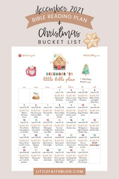 the december bible reading plan is shown in this printable christmas bucket list for kids