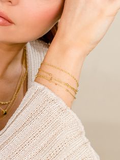 The last piece to your everyday look has to be a dainty chain bracelet. Our Double Chain Vermeil Bracelet Set features a twist chain and a classic link ball chain, both crafted from 18k gold over sterling silver. Pair this layered bracelet with the rest of your Vermeil jewelry must-haves for a timeless and luxurious look. Holiday Party Jewelry, Uncommon James, Double Chain Bracelet, Layered Bracelet, Dainty Chain, Vermeil Jewelry, Double Chain, Engraved Jewelry, Beauty Items