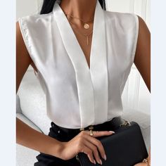 Sleeveless Chiffon Blouse, Lapel Top, Chiffon Blouses, Chiffon Fashion, Chiffon Material, Loose Outfit, Chiffon Shirt, Chiffon Blouse, V Neck Blouse