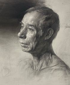 a black and white drawing of a man's face with wrinkles on it