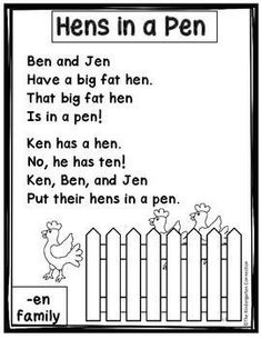 a worksheet for children to learn how to read the word hens in a pen