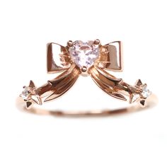 Harper Ring - Rings - 1 Coquette Wedding Ring, Ring Collection Aesthetic, Coquette Ring, Rings Heart, Rose Gold Rings, Ribbon Ring, Ring Jewellery Design, Heart Engagement Rings, Bow Ring