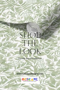 a green leafy wallpaper with the words shop the look above it