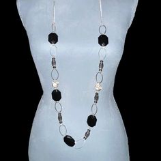 - New Without Tags - Extra Long, Casual, Black, Silver Tone And Clear Rhinestone Ball, Geometric Necklace - Includes 2.5" Detachable Neck Extender (1 Lobster Clasp; 1 Spring Clasp) Black Metal Long Necklace For Party, Elegant Long Silver Chain Necklace For Party, Elegant Silver Long Necklace For Party, Filigree Necklaces, Nice Jewelry, Bow Necklace, Avon Jewelry, Pendent Necklace, Ceramic Pendant