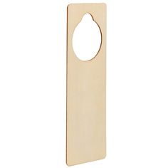 a wooden door hanger with an oval hole in the middle on a white background