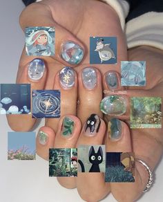 Ponyo Nails Art, Ponyo Inspired Nails, Ghibli Studio Nails, Totoro Nails Studio Ghibli, Howls Moving Castle Nail Art, Cute Korean Nail Art, Ghibli Nail Art, Studio Ghibli Nail Art, Ponyo Nails