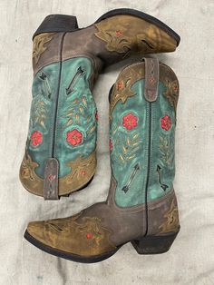 Excellent Condition Size W 8.5-9.5 Luxury Vintage Cowboy Boots With Snip Toe, Turquoise Cowboy Boots, Brown And Turquoise Cowboy Boots, Western Boots Yeehawcowboy.com, Cheap Western Knee-high Cowboy Boots, Spring Boots, Vintage Children, Cowboy Boots, Ring Earrings