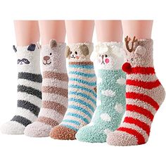 Fuzzy SocksEnjoy our delightfully warm and cozy socks, featuring whimsical designs such as panda, bear, dog, sheep and Elk.Size & PackageOne size fits most. Our women's fluffy socks fit women shoe size 5-10, the elastic bands at the ankle do not compress your leg, easy to slip on as well as off. 5 pairs sleeping socks in each plastic bag.Quality MaterialThese comfy socks are made of plush coral fleece, providing ultimate comfort and warmth.Functional Slipper SocksOur soft socks are perfect for l Sheep Socks, Cozy Socks Gift, Sleep Socks, Panda Socks, Socks Party, Animal Socks, Slouch Socks, Animal Slippers, Holiday Socks