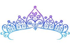 a blue tiara with swirls and hearts on the top, isolated against a white background