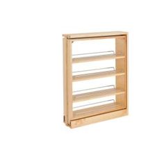 a wooden shelf with three shelves on each side