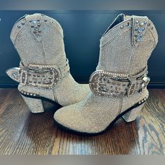 Sold Out Online. Purchased From Dolls Kill. Perfect Condition Worn Once For Indoor Photos. Size 8 And Runs Slightly Small. The Buckle Is Detachable. Western Boots With Bling And Round Toe, Rhinestone Cowboy Boots, Rhinestone Cowboy, Dolls Kill Shoes, Dolls Kill, Cowboy Boots, Bootie Boots, Ankle Boots, Cowboy