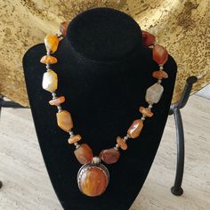 Beautiful Reversible Necklace Made Of Baltic Amber Carnelian And Sterling Silver Definitely One Of A Kind Handmade Oval Amber Necklace, Handmade Brown Baltic Amber Necklace, Oval Baltic Amber Necklace, Elegant Multi-strand Amber Necklace, Vintage Amber Sterling Silver Necklace, 16 Inch Necklace, Amber Necklace, Brown Silver, Baltic Amber