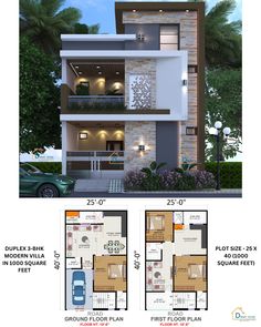 two story house plan with floor plans and measurements