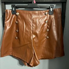 Shein Brown Faux Leather Shorts Size Large Nwt Chic Brown Faux Leather Shorts, Brown Faux Leather Shorts For Spring, Brown Faux Leather Shorts For Night Out, Chic Brown Leather Shorts, Summer Brown Faux Leather Bottoms, Trendy Brown Shorts For Night Out, Leather Shorts Outfit Fall, Brown Leather Shorts Outfit, Shorts Outfit Fall