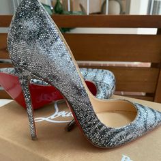 Brand New 100% Authentic. Size 36. Luxury Glitter Heels With Round Toe, Designer Sparkling Heels With Pointed Toe, Couture Heels, Apparel Aesthetic, Fav Products, Rich Clothes, Feminine Shoes, Louboutin So Kate, Fashion Shoes Heels