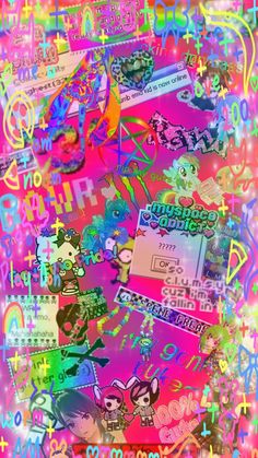 an abstract background with many stickers on it