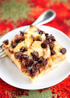 a white plate topped with chocolate chip dessert