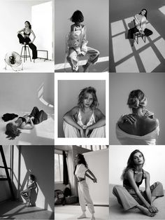 black and white photographs of women in various poses