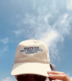 We could all use this positive reminder every once in a while! What's the best that could happen? You but this hat and spread positivity to everyone who sees it! Great gift for friend, wife, girlfriend, or yourself! A classic dad hat never goes out of style--especially one that's made of 100% organic cotton. The high quality and 100% organic cotton of this hat makes it a sustainable choice. You'll be able to enjoy it for years to come. Complement your stylish outfits with this eco-friendly hat! Baseball Cap Aesthetic, Cute Hats For Women, Funny Baseball Hat, Cap Aesthetic, Embroider Ideas, Hat Aesthetic, Positive Sayings, Aesthetic Fonts, Running Hats