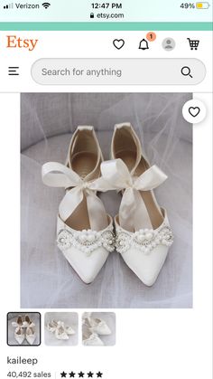 Pearl Embellished Closed Toe Wedding Shoes For Bridal Shower, Pearl Embellished Wedding Shoes With Round Toe, Pearl-embellished Round Toe Wedding Shoes, Pearl Embellished Closed Toe Wedding Shoes For Ceremony, Pearl Wedding Shoes With Pointed Toe, White Pearl Embellished Pointed Toe Wedding Shoes, Pearl Embellished Closed Toe Wedding Shoes, Pearl Embroidered Closed Toe Wedding Shoes, White Flat Wedding Shoes For Bride